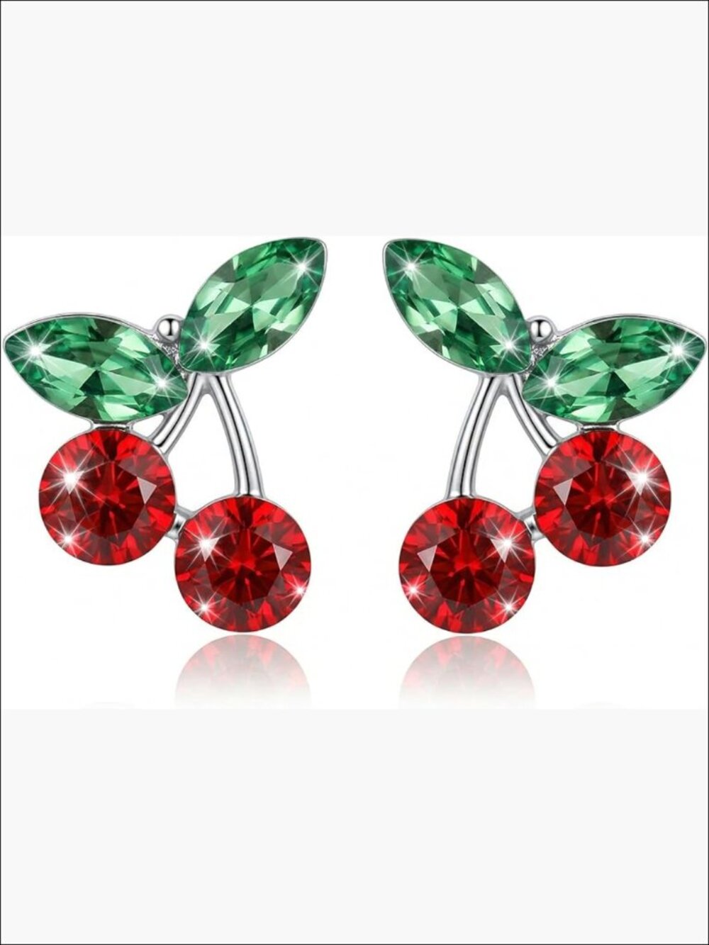Cute Cherry Rhinestone Stud Earrings with 925 Sterling Silver Post